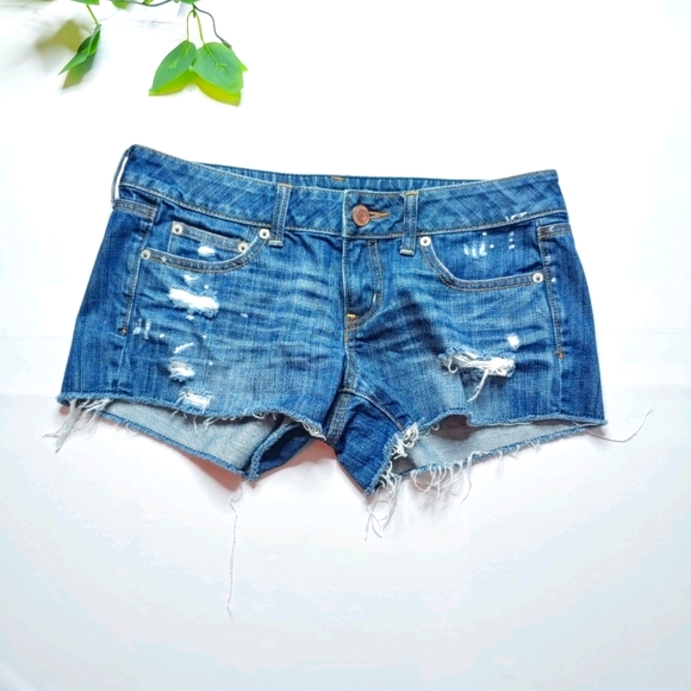 American Eagle Distressed Raw Hem Jean Shorts 8
